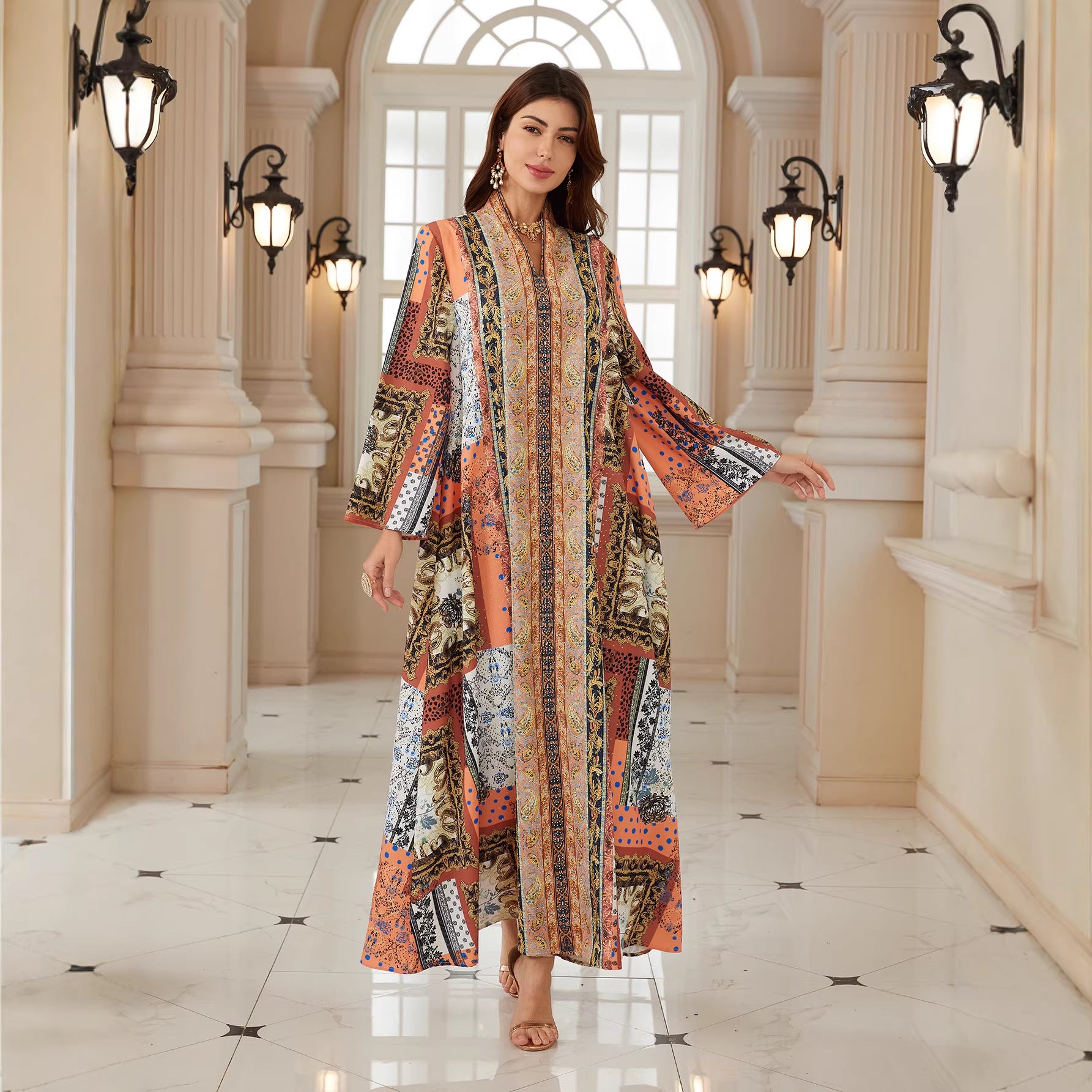 Chic Tribal Floral Kaftan – Bohemian Modest Maxi Dress