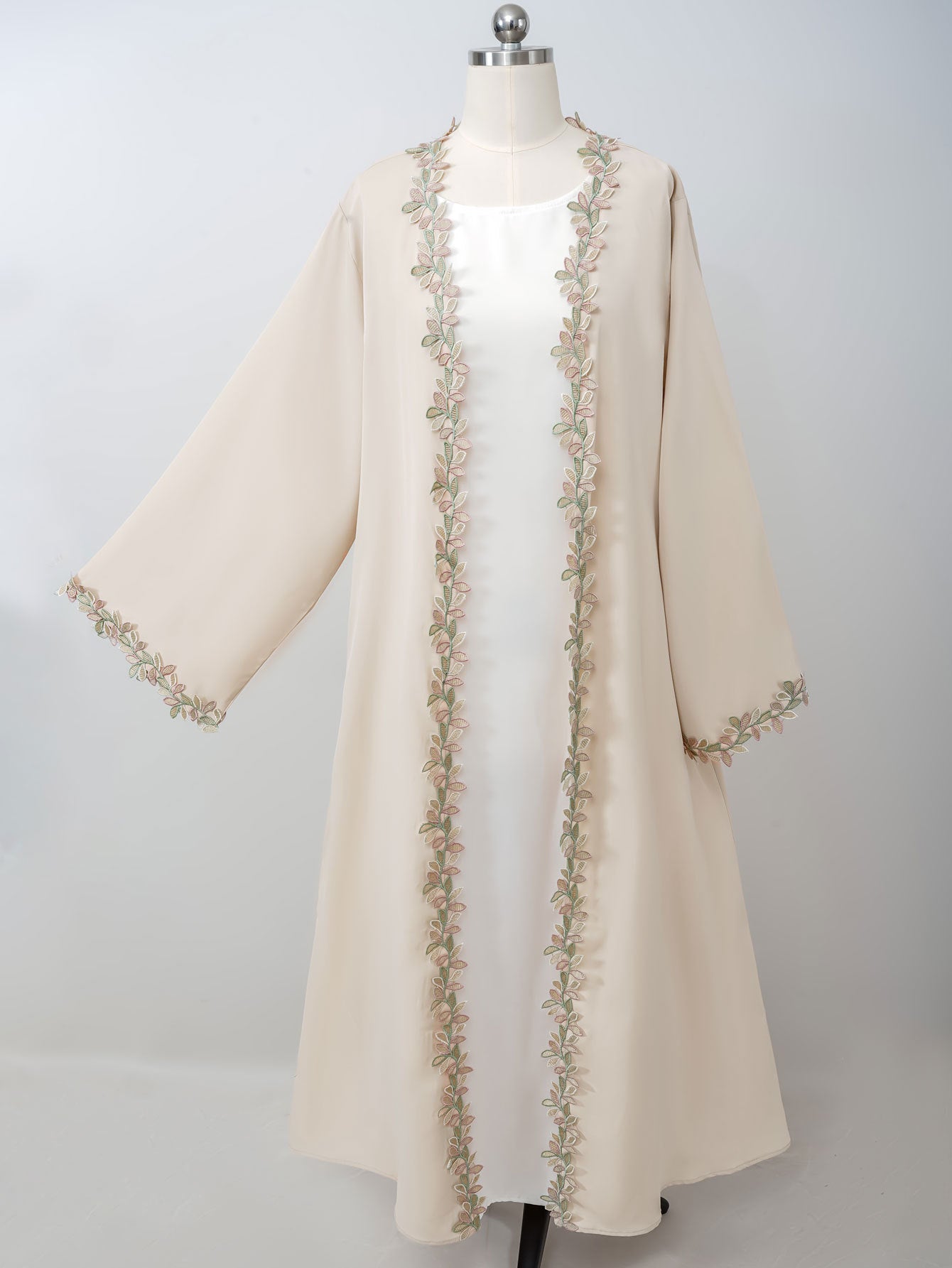 Ribbon Lace Trim Open Front Abaya Cardigan Modest Long Maxi Dress Jalabiya for Muslim Women Eid Ramadan Festive Wear S-XL