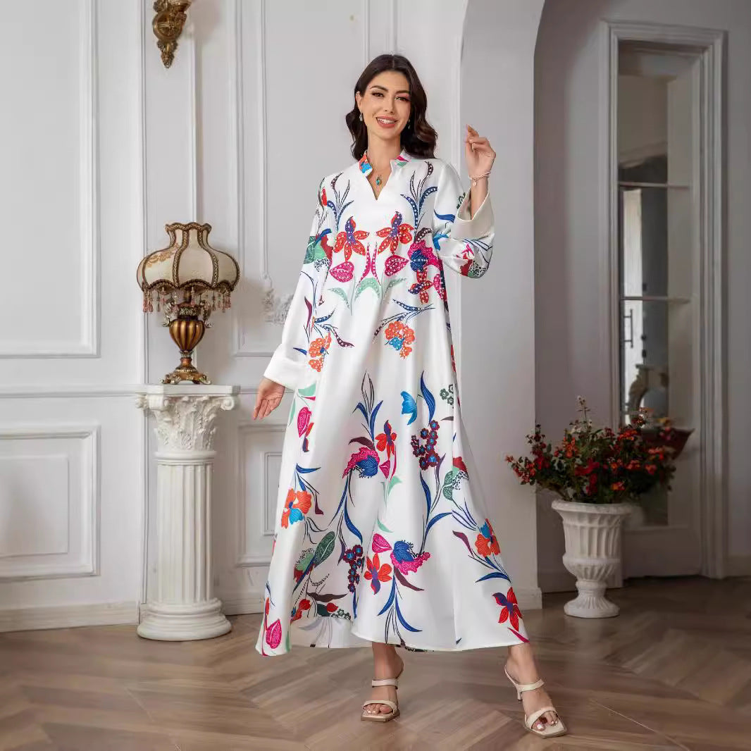 Floral Print Evening Abaya Dress - Modest Party Robe for Women