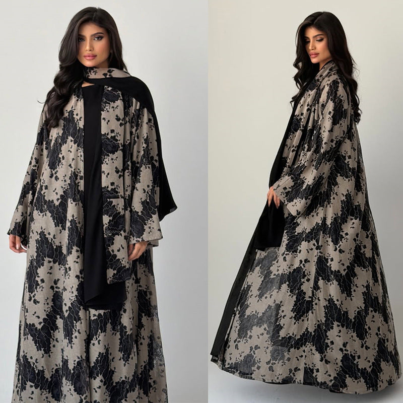 Black Lace Embellished Maxi Abaya with Hijab Two-Piece Set - Plus Size
