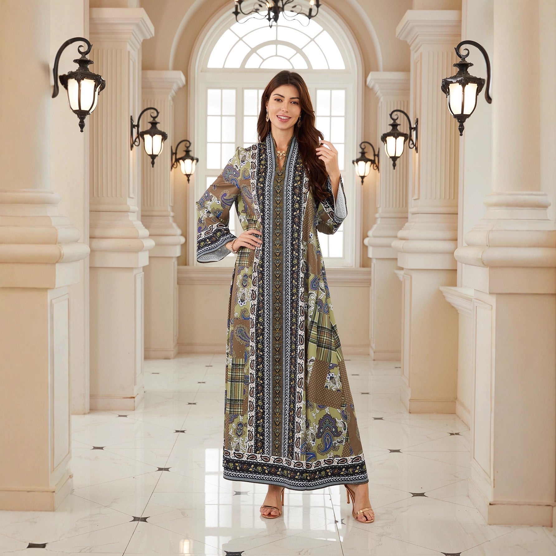 Floral Long Sleeve Rhinestone Abaya 2026 - Modest Muslim Dress Eid