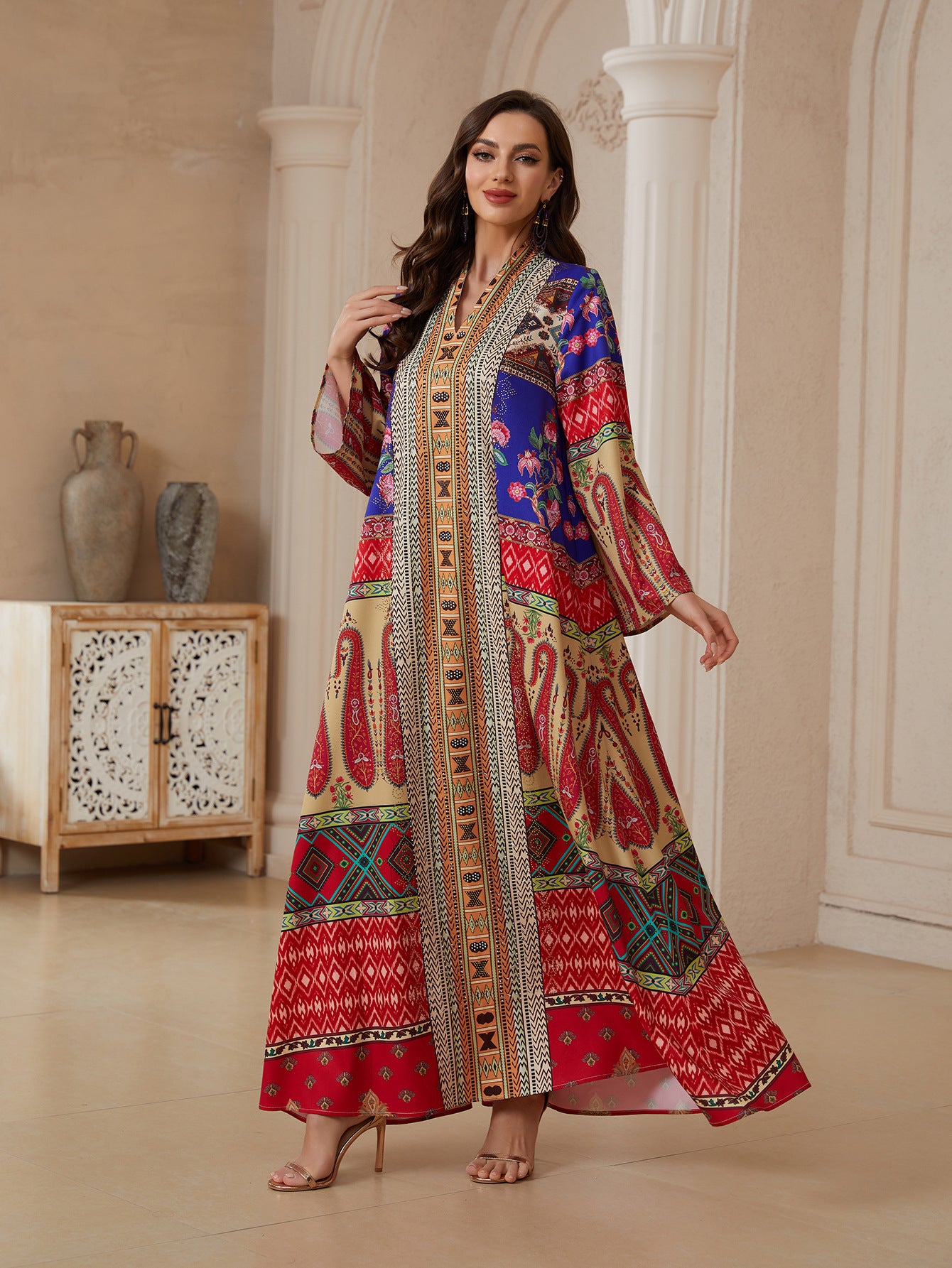 Floral Print Pullover Abaya - Modest Long Robe for Women