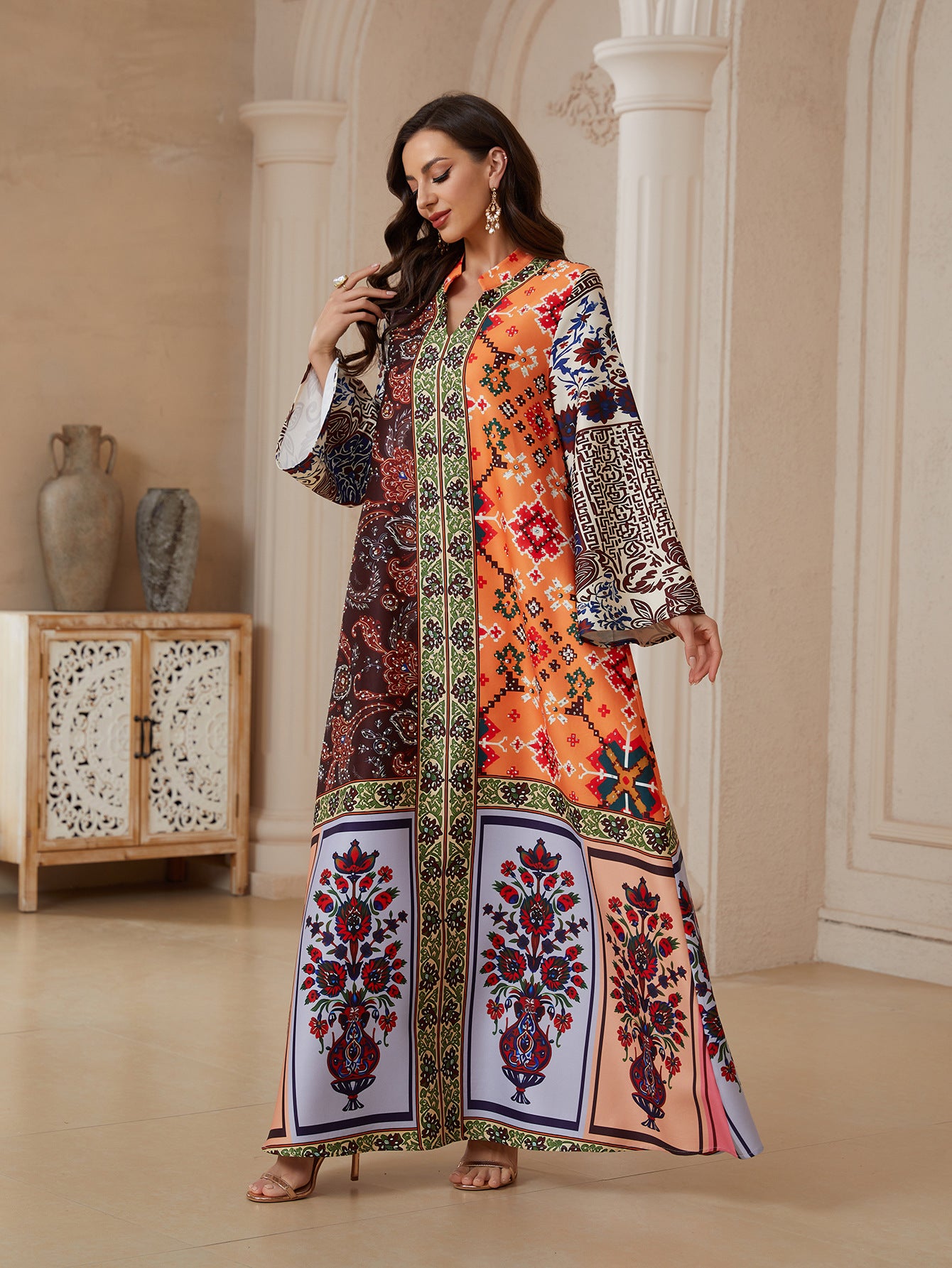 Floral Print Pullover Abaya Robe - Modest Muslim Dress for Women