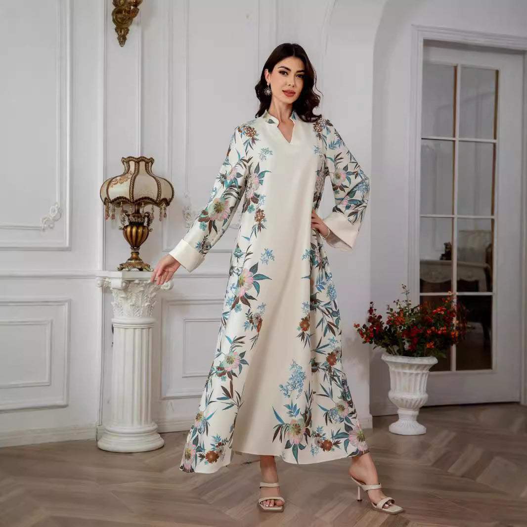 Serene Off White Floral Kaftan – Modest Muslim Maxi Dress