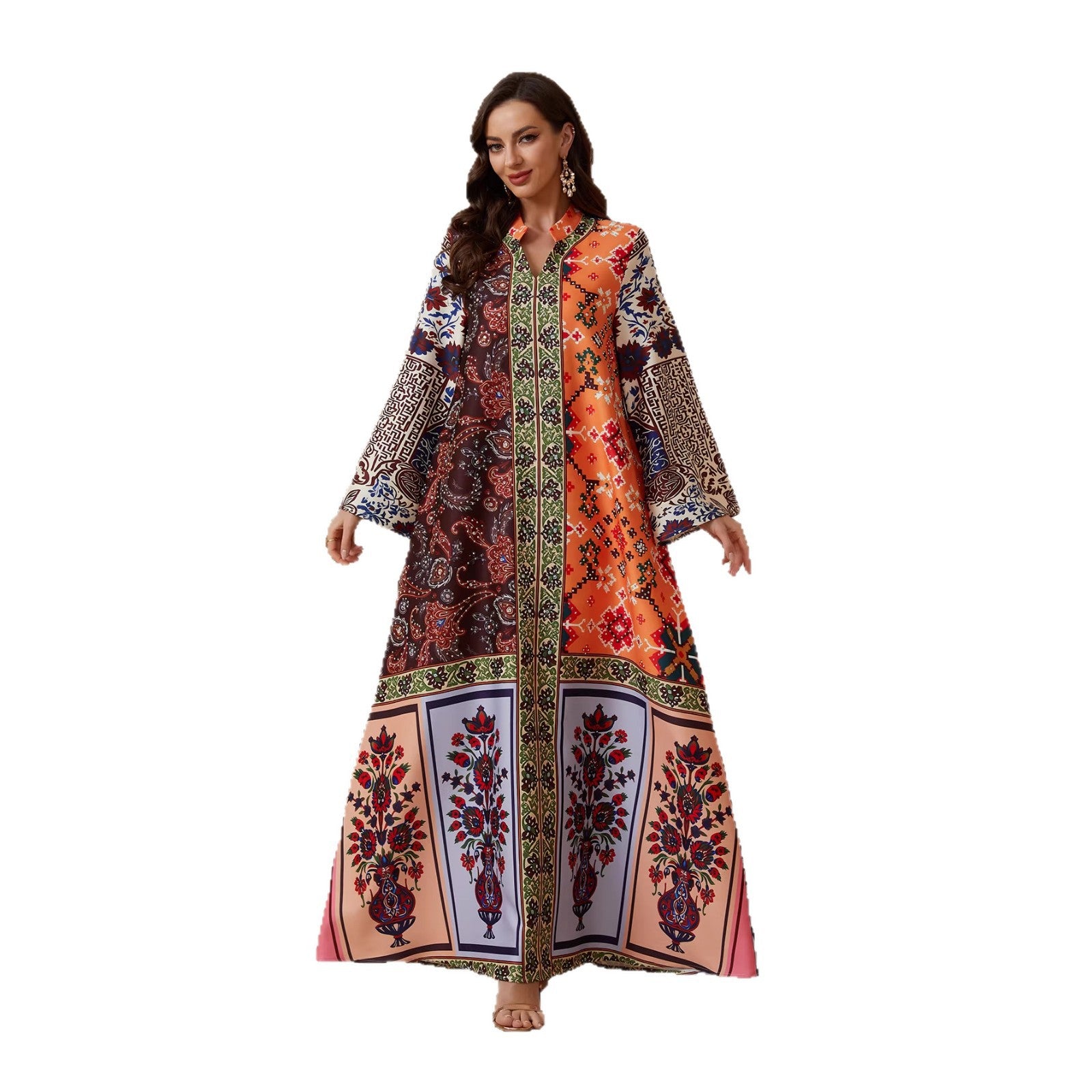 Floral Print Pullover Abaya Robe - Modest Muslim Dress for Women