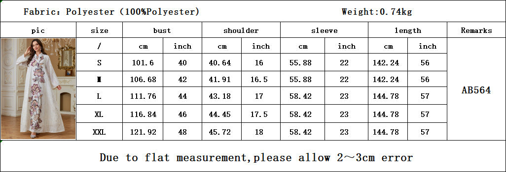 Women Stand Collar White Abaya Subtle Rose Jacquard Fabric Vertical Large Floral Sequin Embroidery Loose Wide Sleeve Maxi Kaftan Dress For Wedding Ramadan Formal Gala