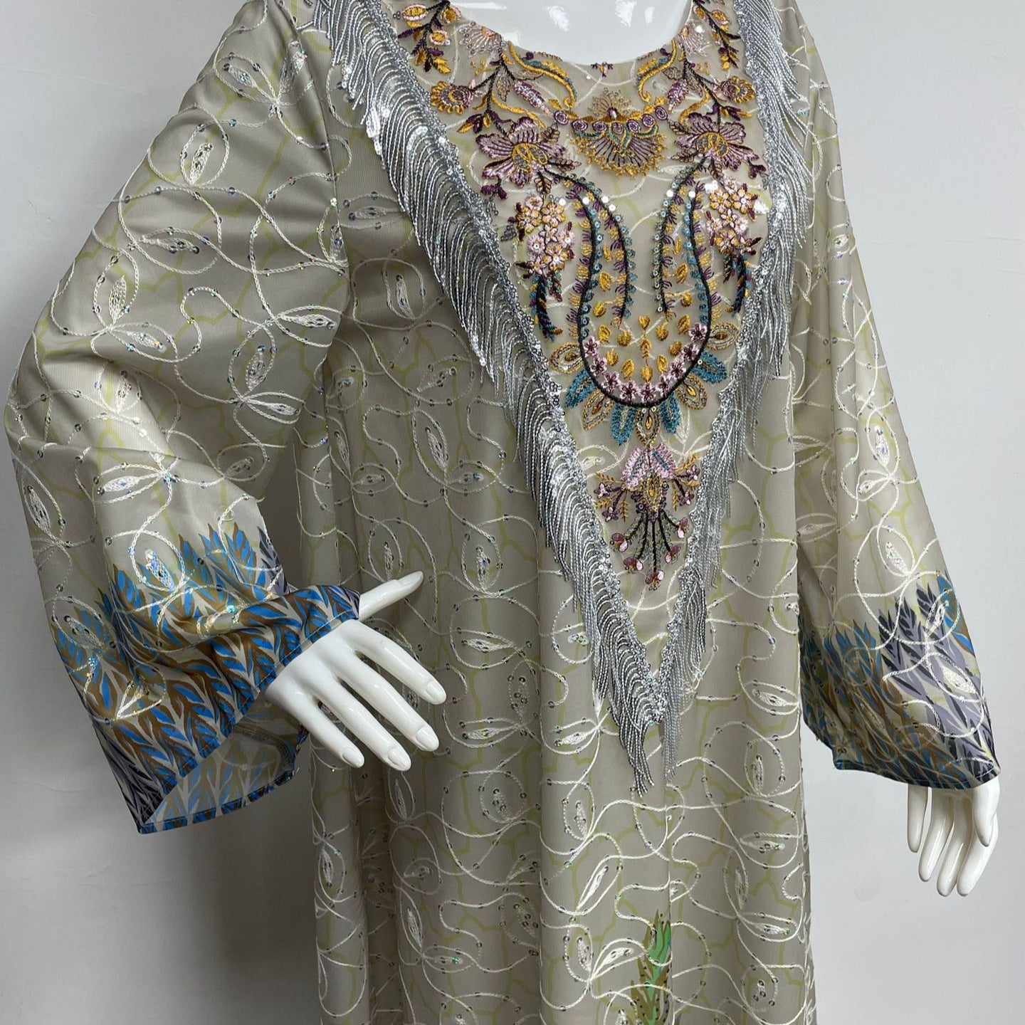Blue Floral Embroidered Abaya - Modest Muslim Dress Ramadan Eid