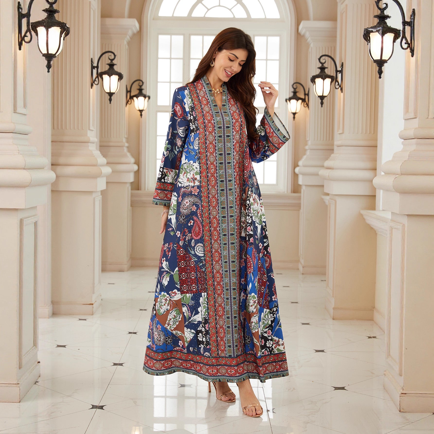 Floral Print Plus Size Abaya Robe - Modest Muslim Dress Ramadan Eid