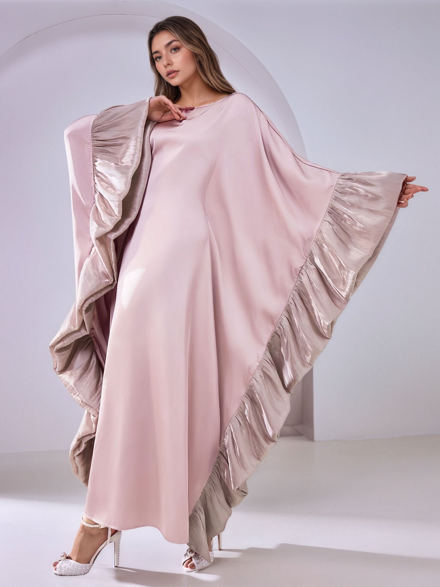 Luxury Batwing Sleeve Patchwork Embroidered Maxi Abaya Dress Muslim Women Modest Long Jalabiya Kaftan for Eid Ramadan Daily