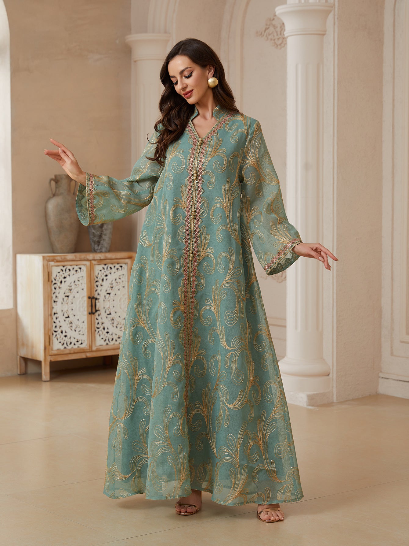 Elegant Embroidered Long-Sleeve Women's Abaya Gown
