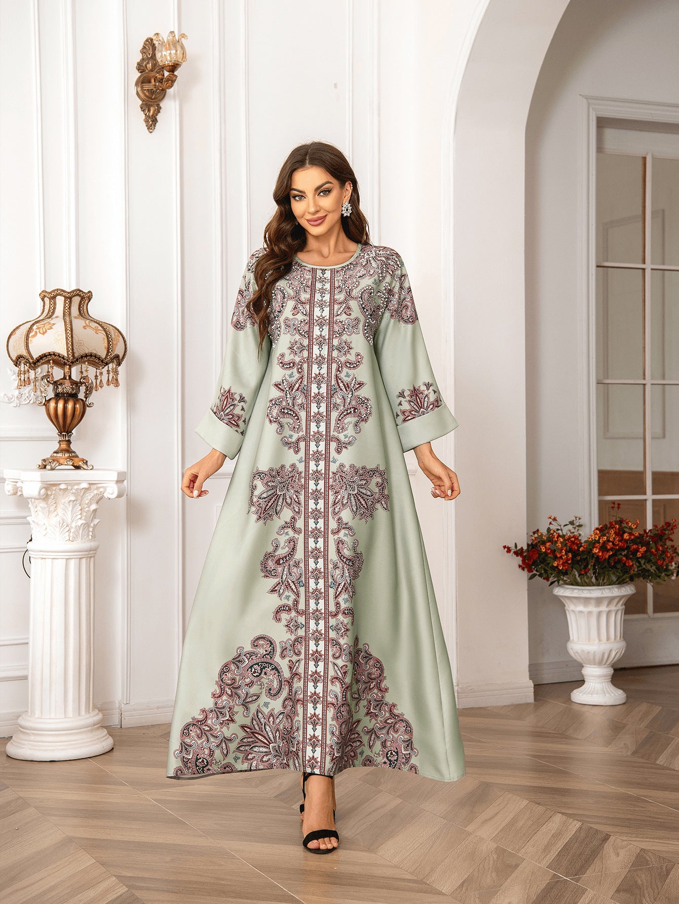 Dazzling 6-Color Rhinestone Kaftan – Modest Muslim Boho Maxi