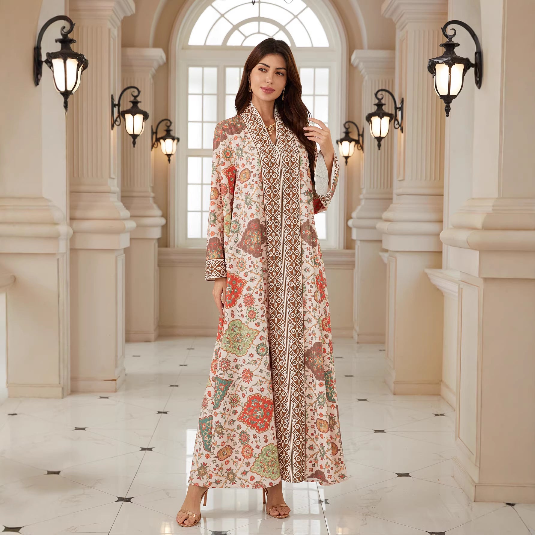 Floral Print Pullover Abaya - Modest Muslim Dress Ramadan Eid