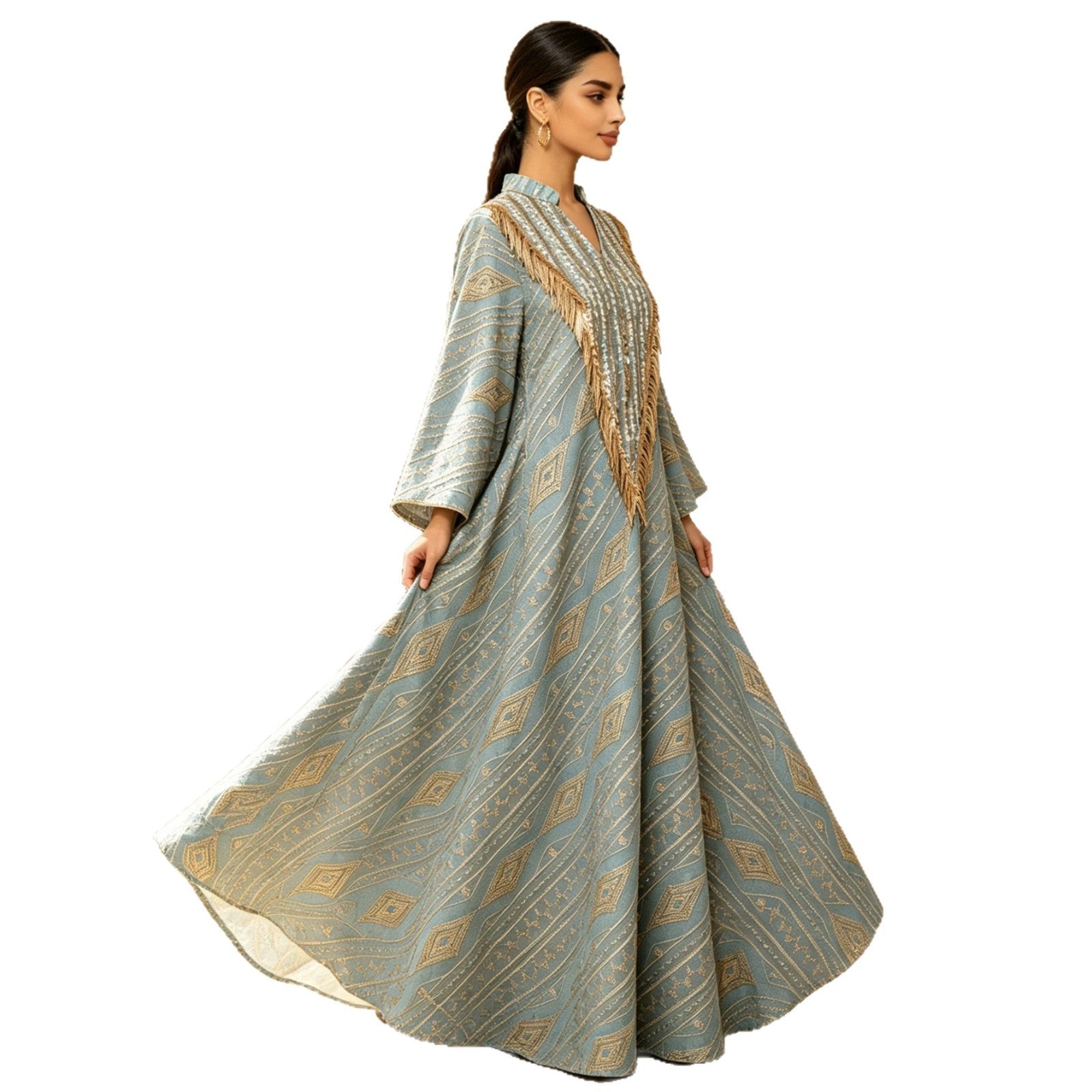 Elegant Embroidered Mesh Long Dress Abaya Kaftan Modest Maxi Dress for Muslim Women Eid Ramadan Festive Wear S-XXL