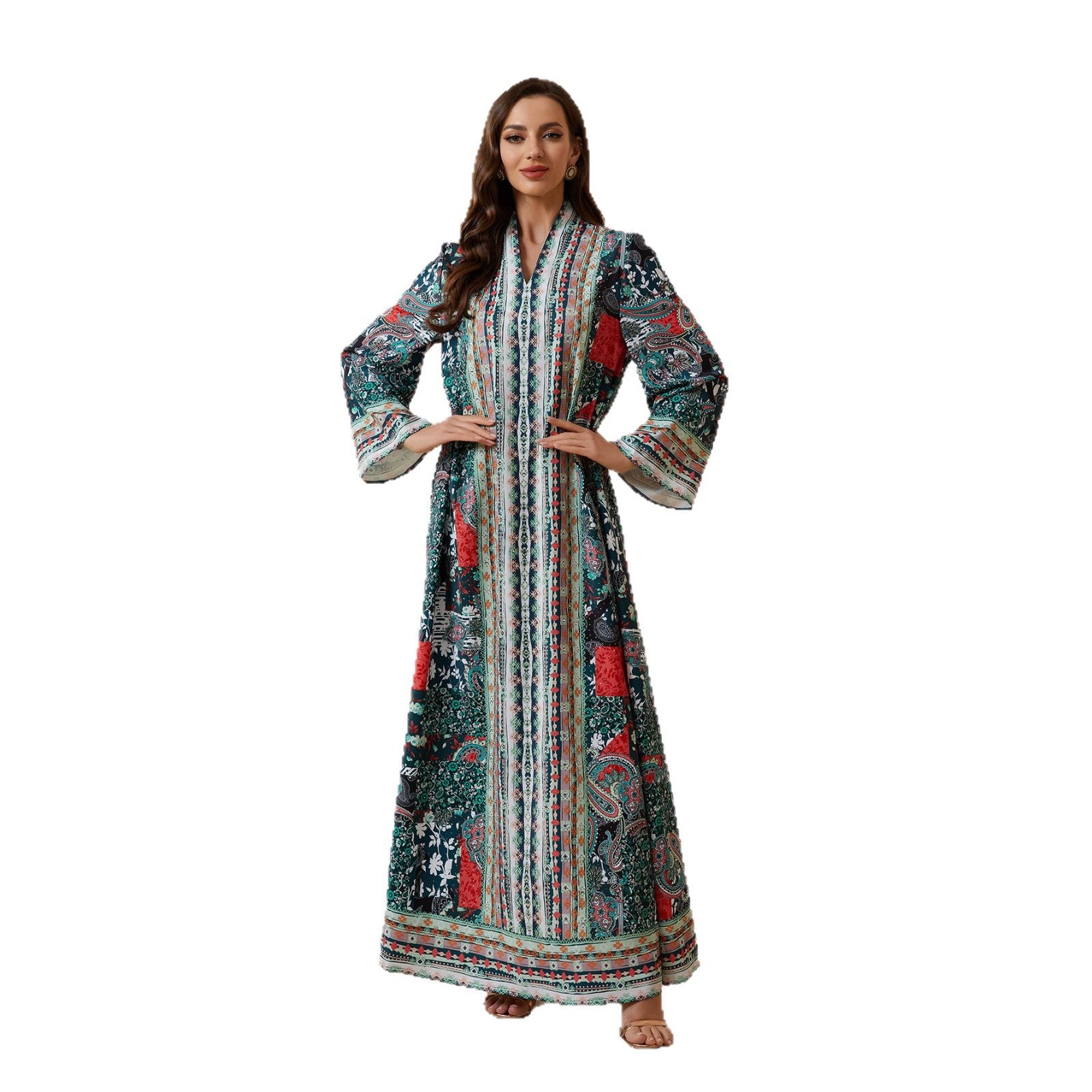 Floral Print Prayer Abaya Robe - Modest Muslim Dress for Women