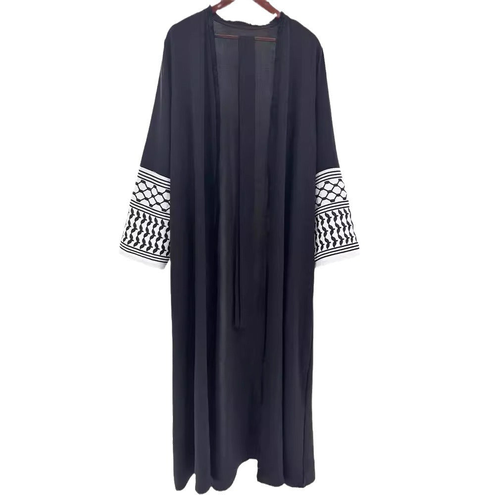 Elegant Embroidered Pocket Open-Front Cardigan Belted Abaya Maxi Dress Muslim Women Modest Long Jalabiya Kaftan for Eid