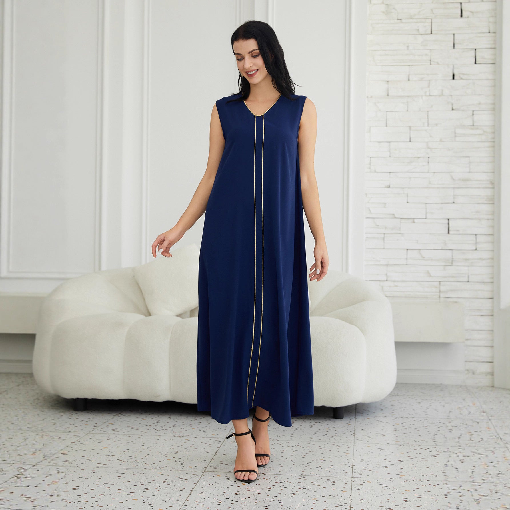 Refined Navy & White 2-Piece Abaya Set – Modest Open Cardigan