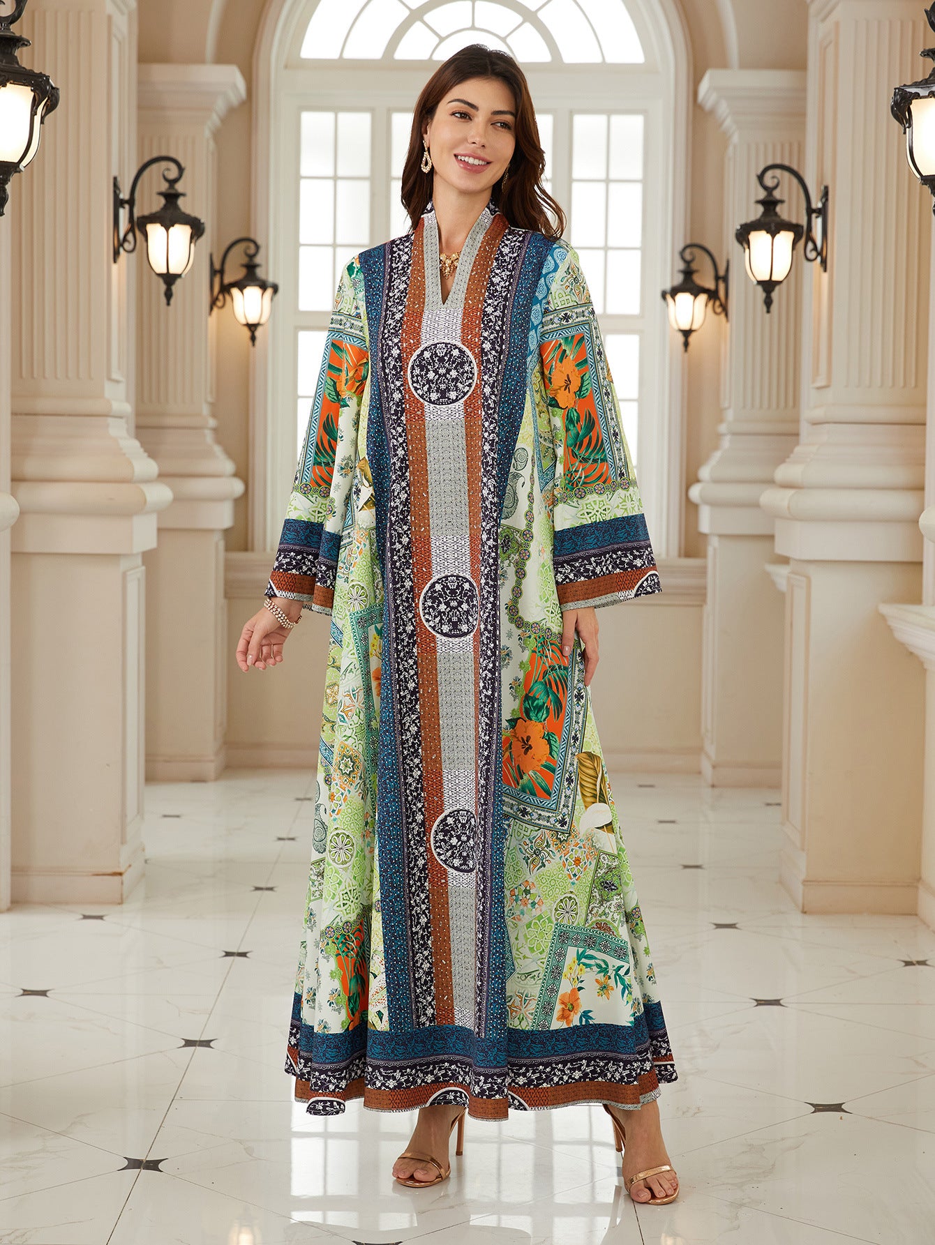 Confident Green Plus-Size Jalabiya – Floral Modest Maxi Dress