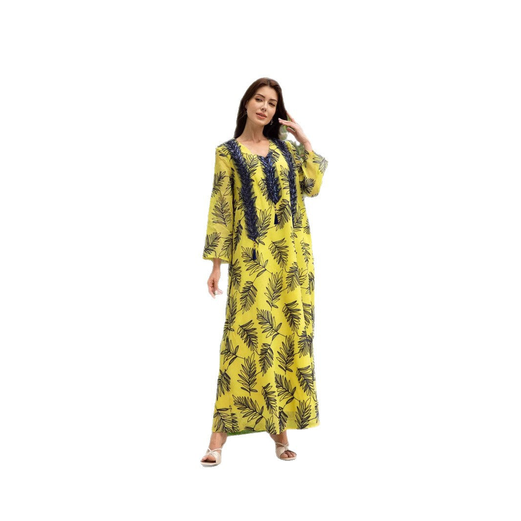 Stunning Yellow Embroidered Kaftan – Muslim Evening Gown
