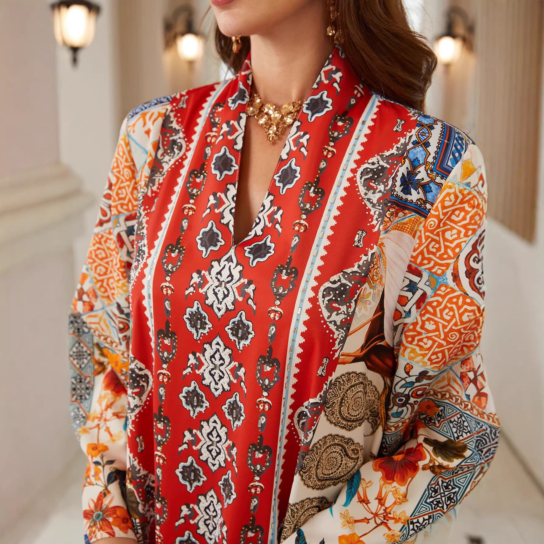 Bold Red Printed Pullover Abaya – Modest Maxi Dress