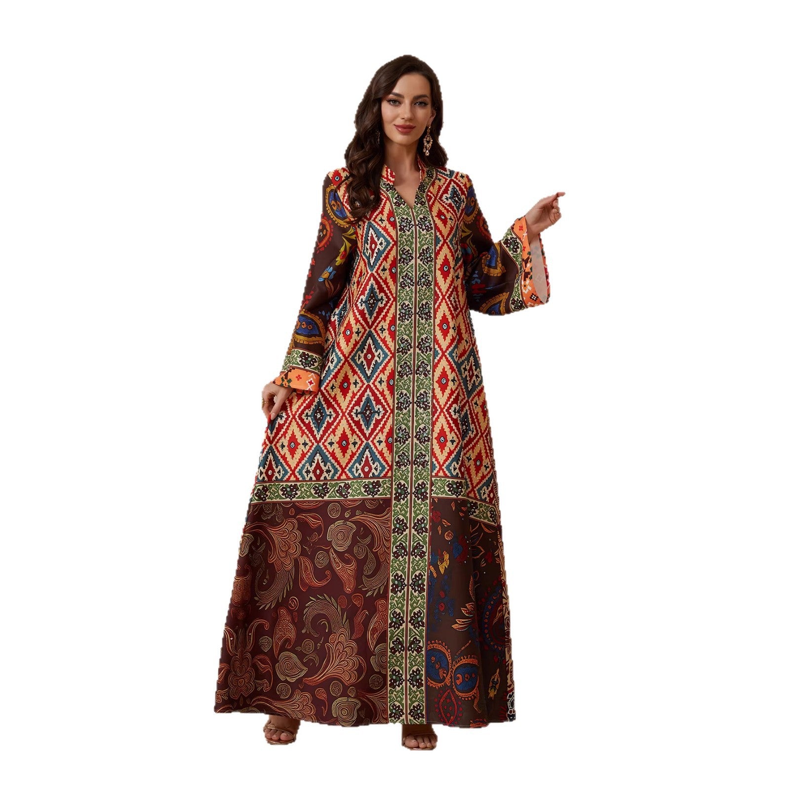 Floral Print Rhinestone Abaya Dress - Modest Muslim Ramadan Eid