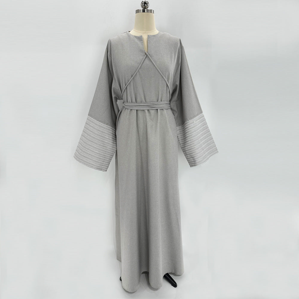 Elegant Embroidered Abaya Dress Jalabiya Modest Long Maxi Dress for Eid Ramadan Festive Celebration S-XXL