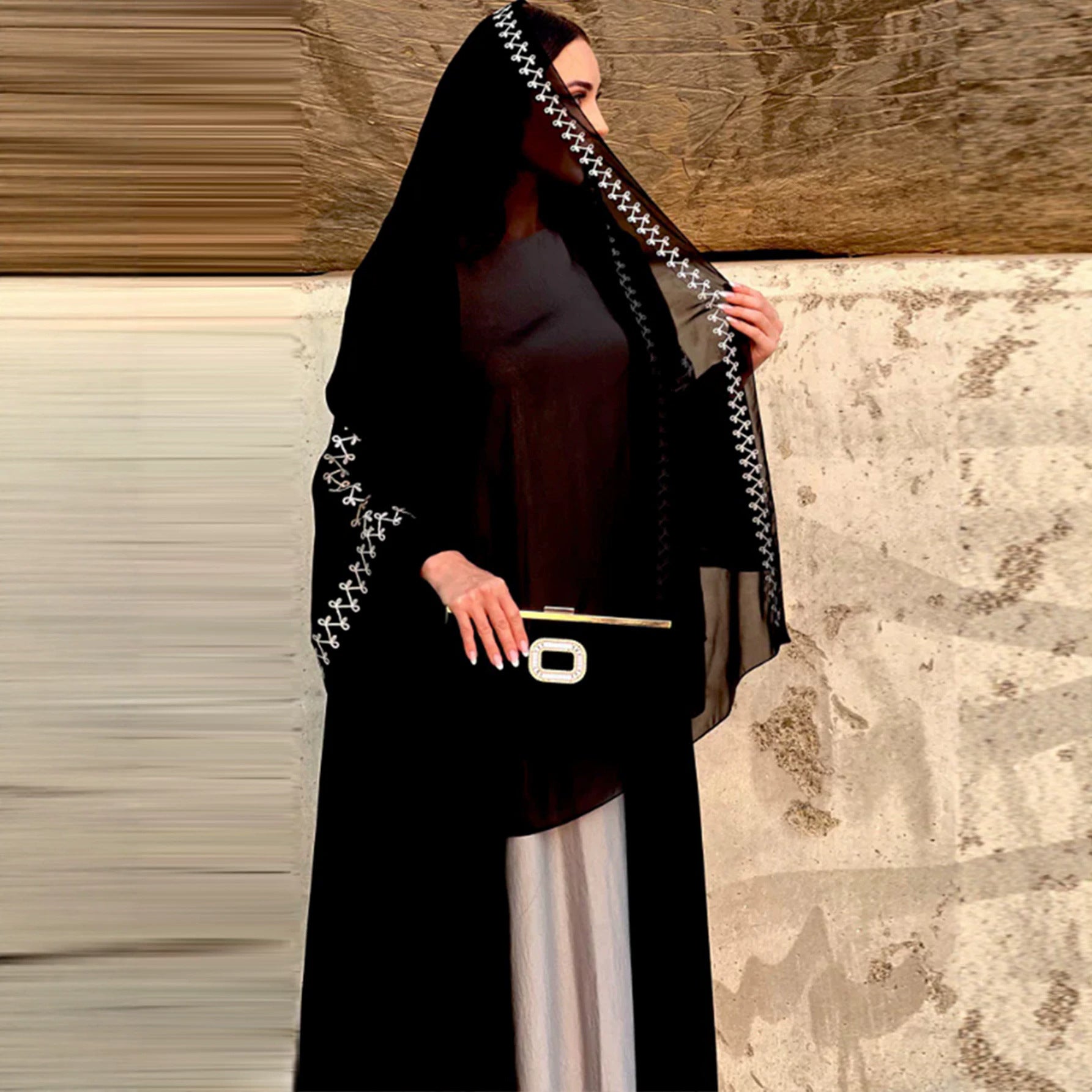Embroidered Open-Front Cardigan with Hijab Set Jalabiya Abaya Long Maxi Dress for Muslim Women Eid Ramadan Banquet Gown S-XXL