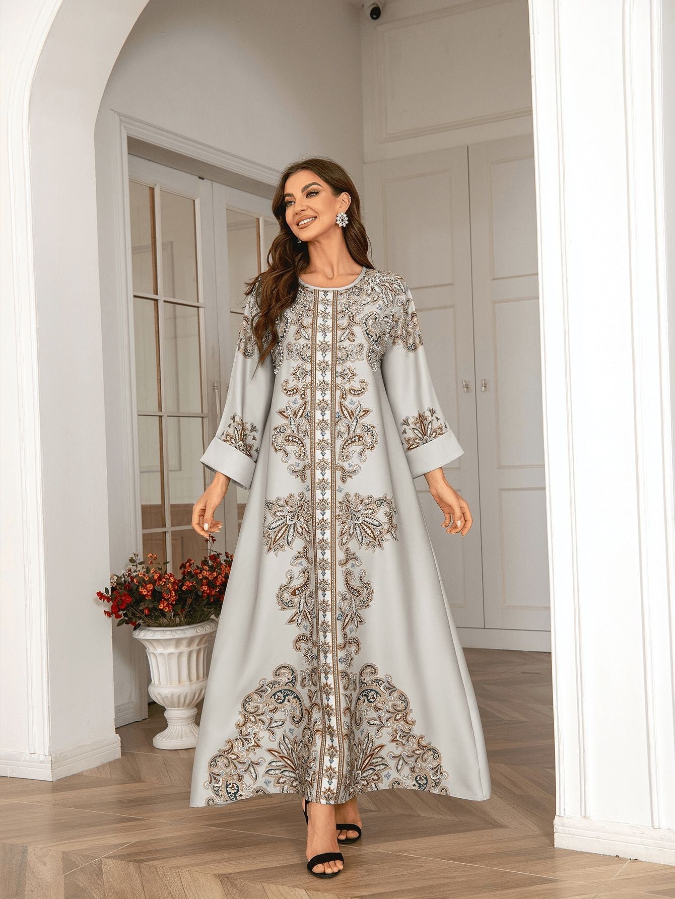 Dazzling 6-Color Rhinestone Kaftan – Modest Muslim Boho Maxi