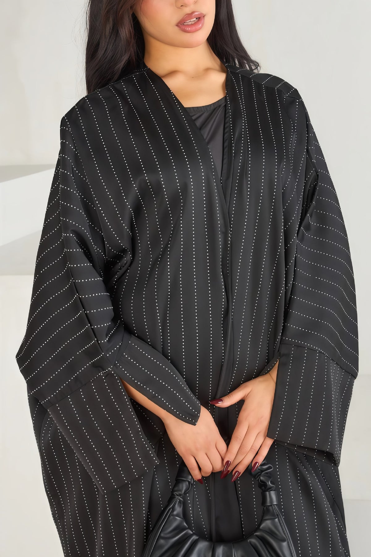 Luxury Rhinestone Striped Loose Open Front Abaya Cardigan Modest Long Maxi Cape Gown for Women Festive Banquet One Size