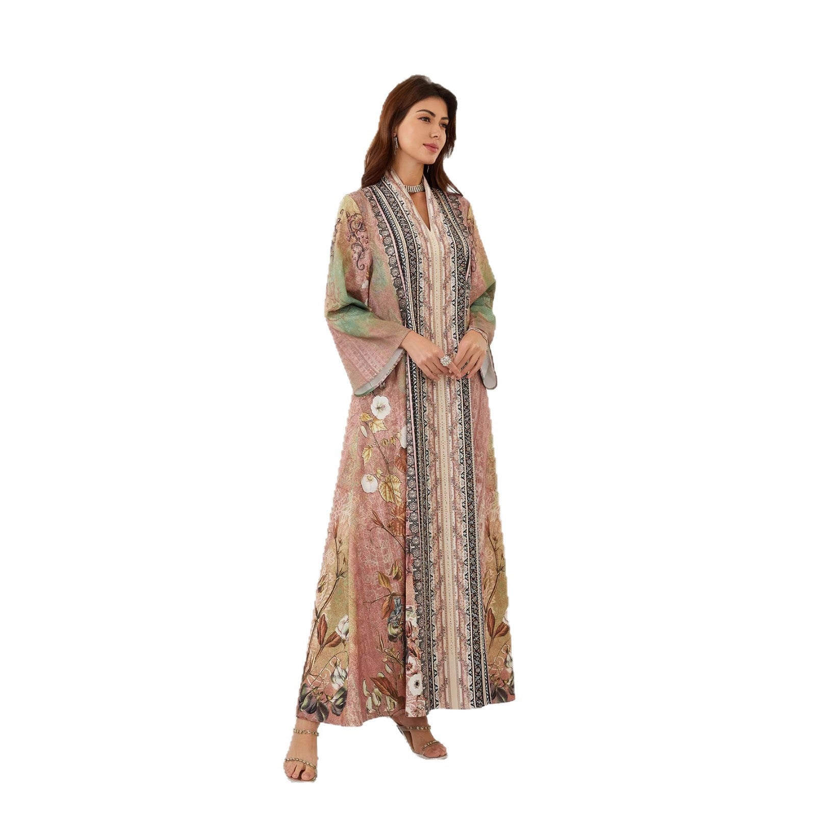 Fresh Floral Spring Kaftan – Rhinestone Modest Pullover Dress