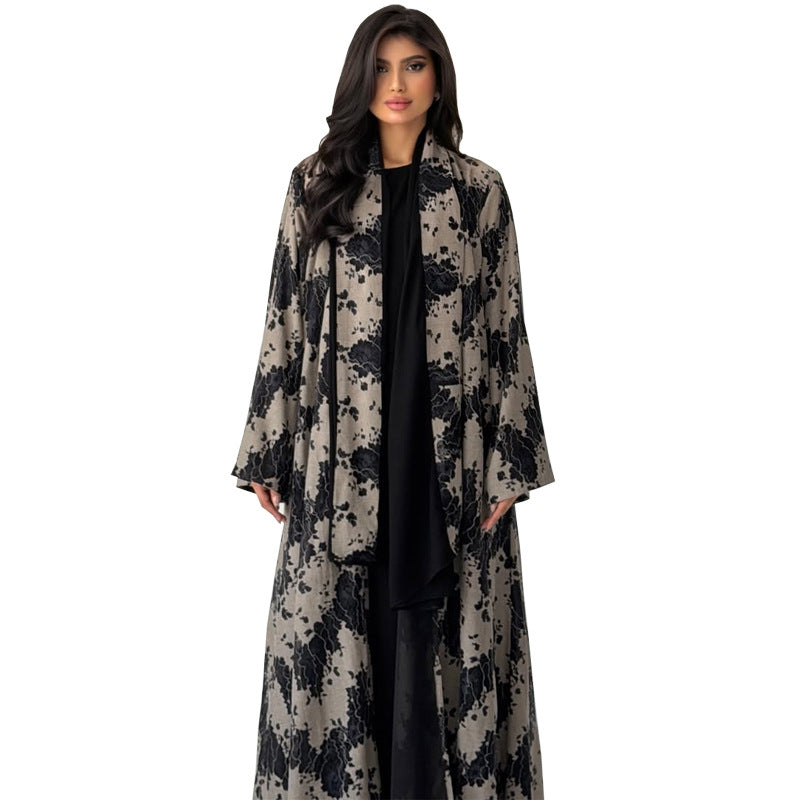Black Lace Embellished Maxi Abaya with Hijab Two-Piece Set - Plus Size