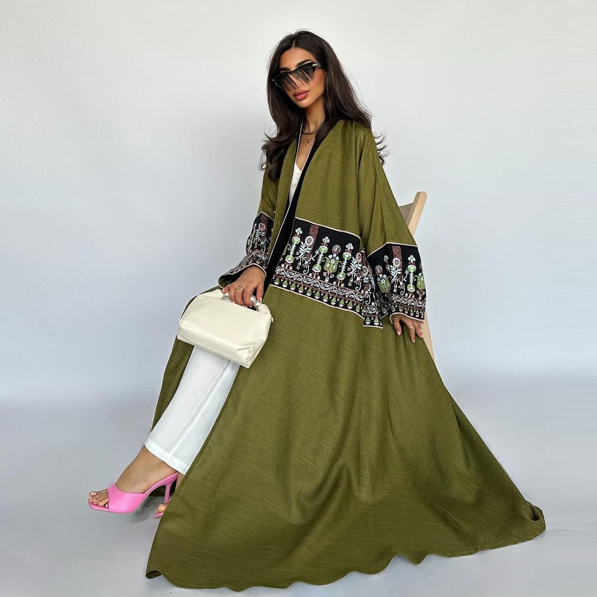 Black Embroidered Kimono Cardigan - Maxi Long Cardigan Dress for Women