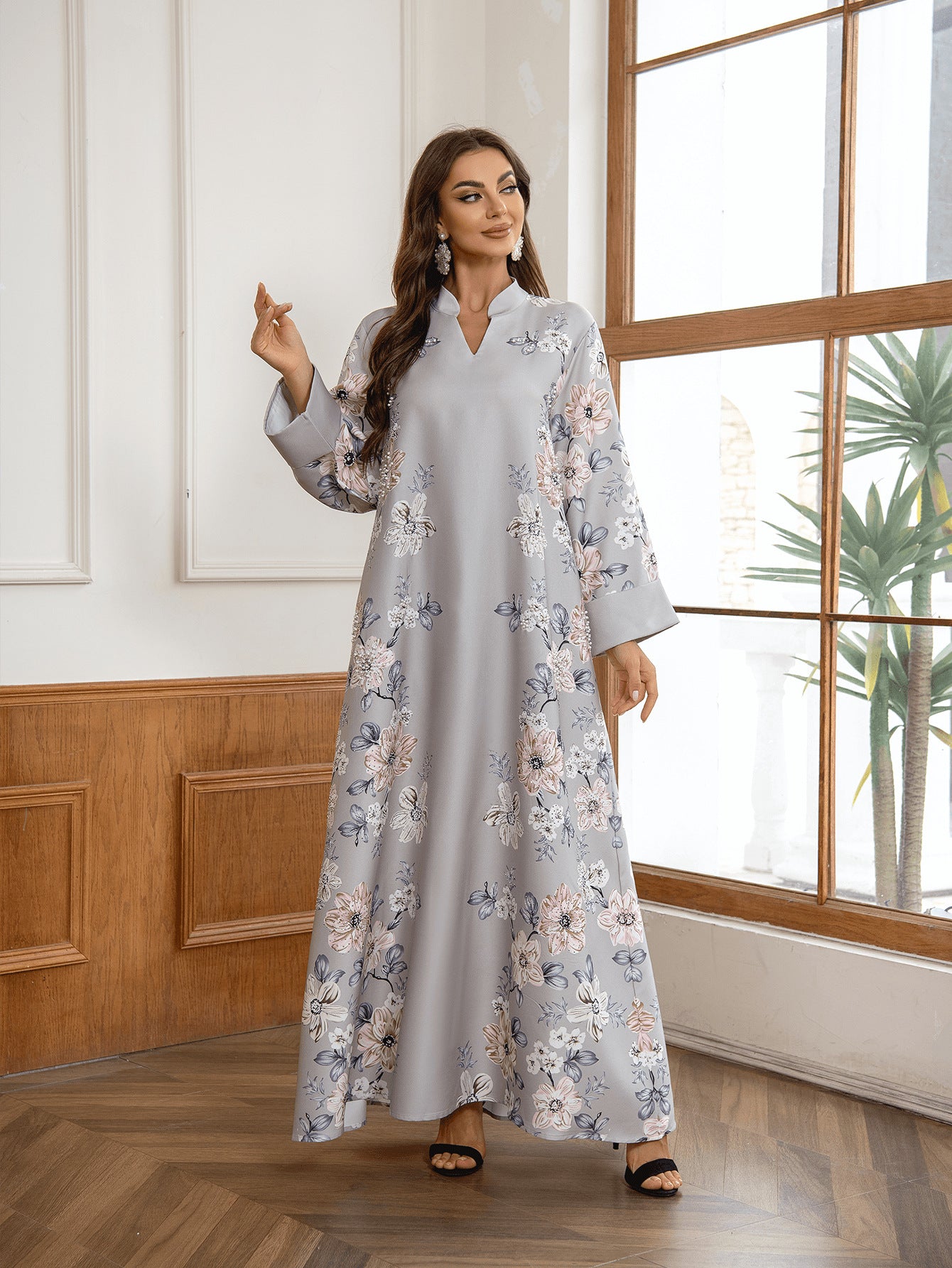 Elegant 4-Color Floral Embroidered Kaftan – Modest Muslim Maxi