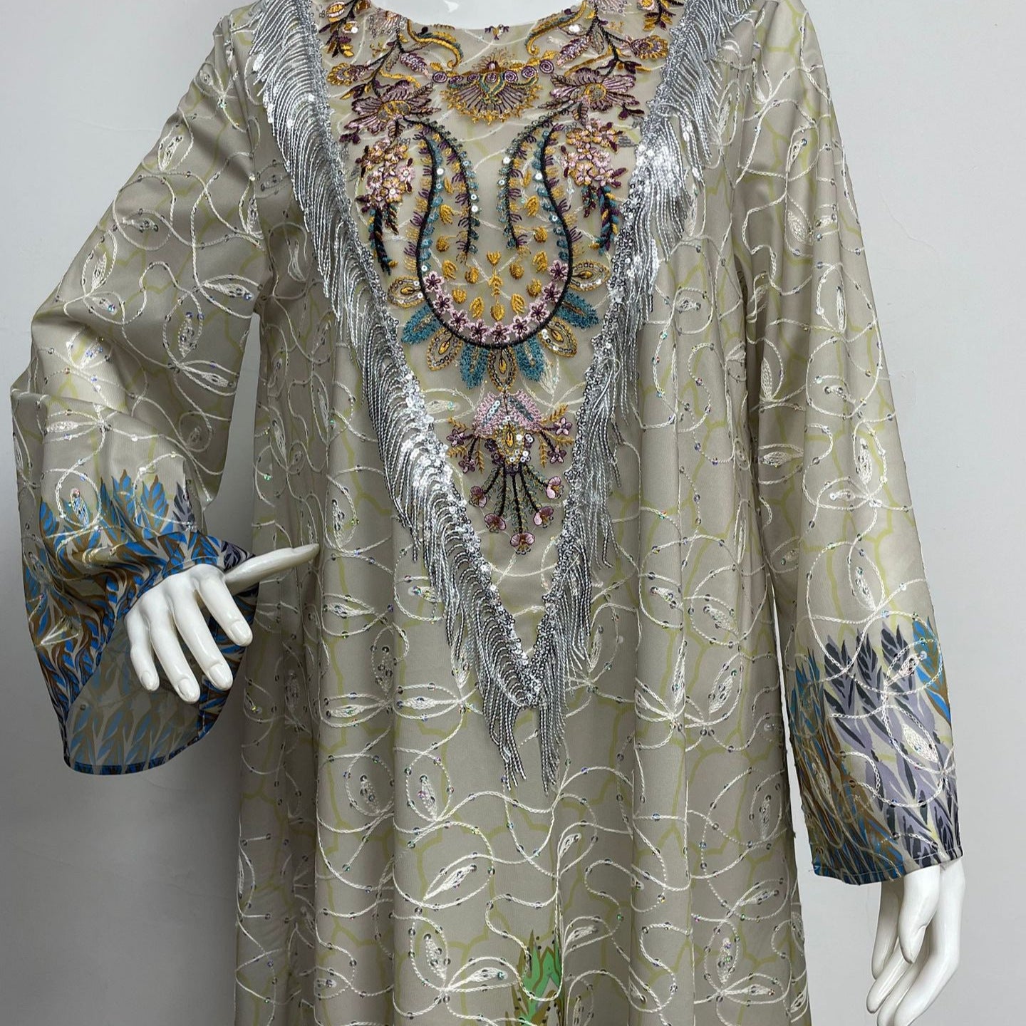 Blue Floral Embroidered Abaya - Modest Muslim Dress Ramadan Eid