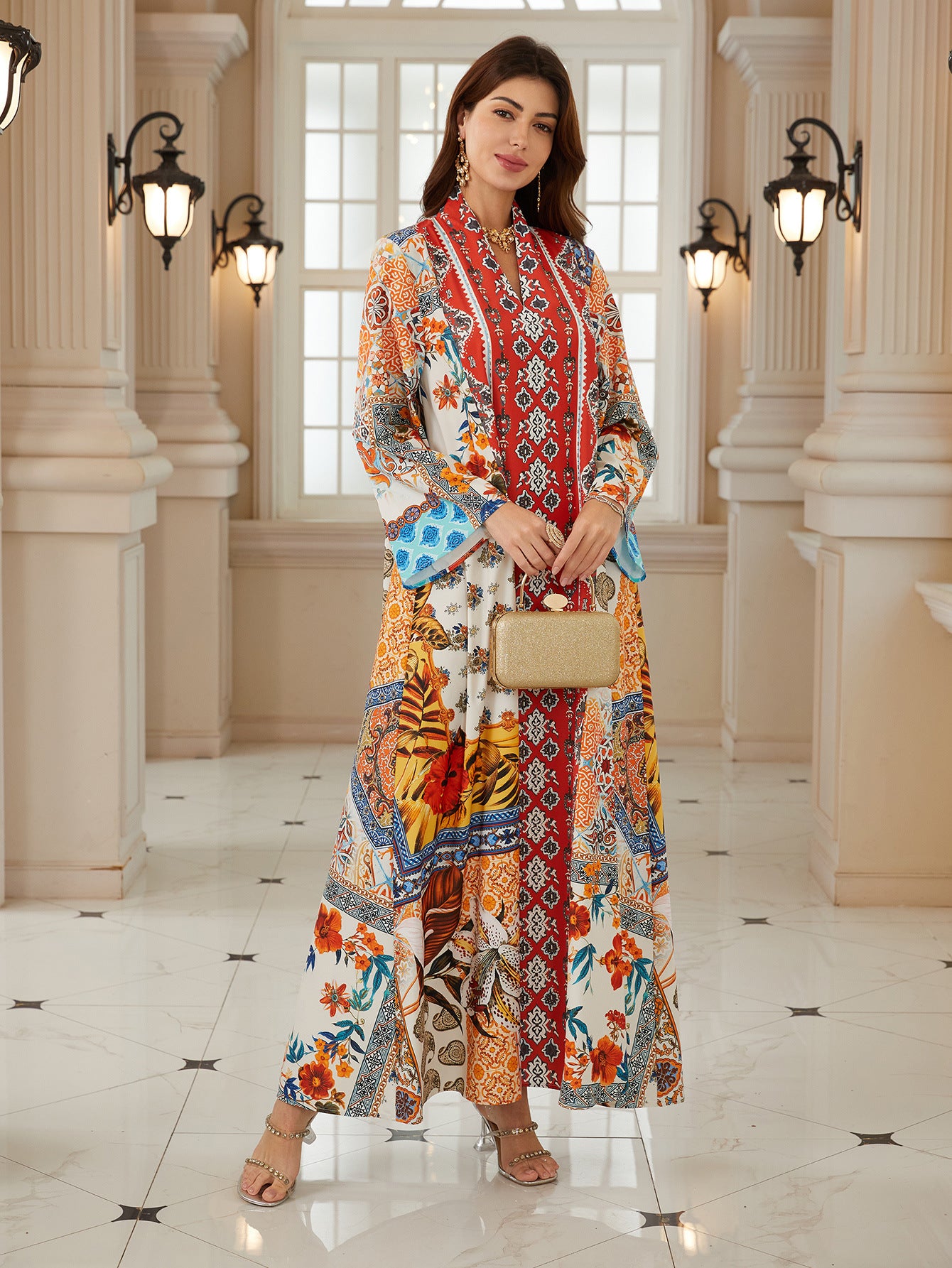 Bold Red Printed Pullover Abaya – Modest Maxi Dress