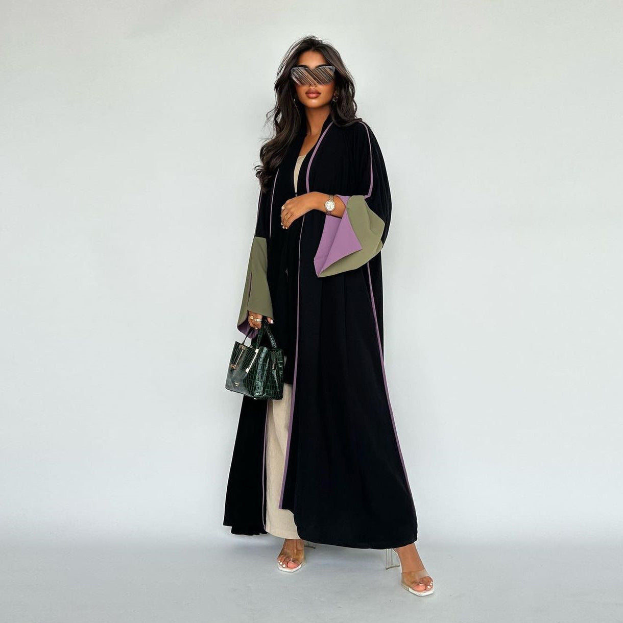 Light Green Kimono Sleeve Maxi Cardigan - Spliced Long Sleeve Cardigan Dress