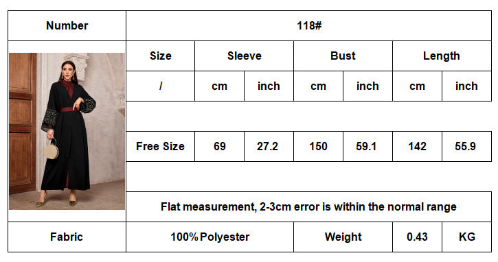 Open Front Cuff Embroidered Abaya Cardigan Jalabiya Long Maxi Dress for Eid Ramadan Evening Party Gown S-XXL