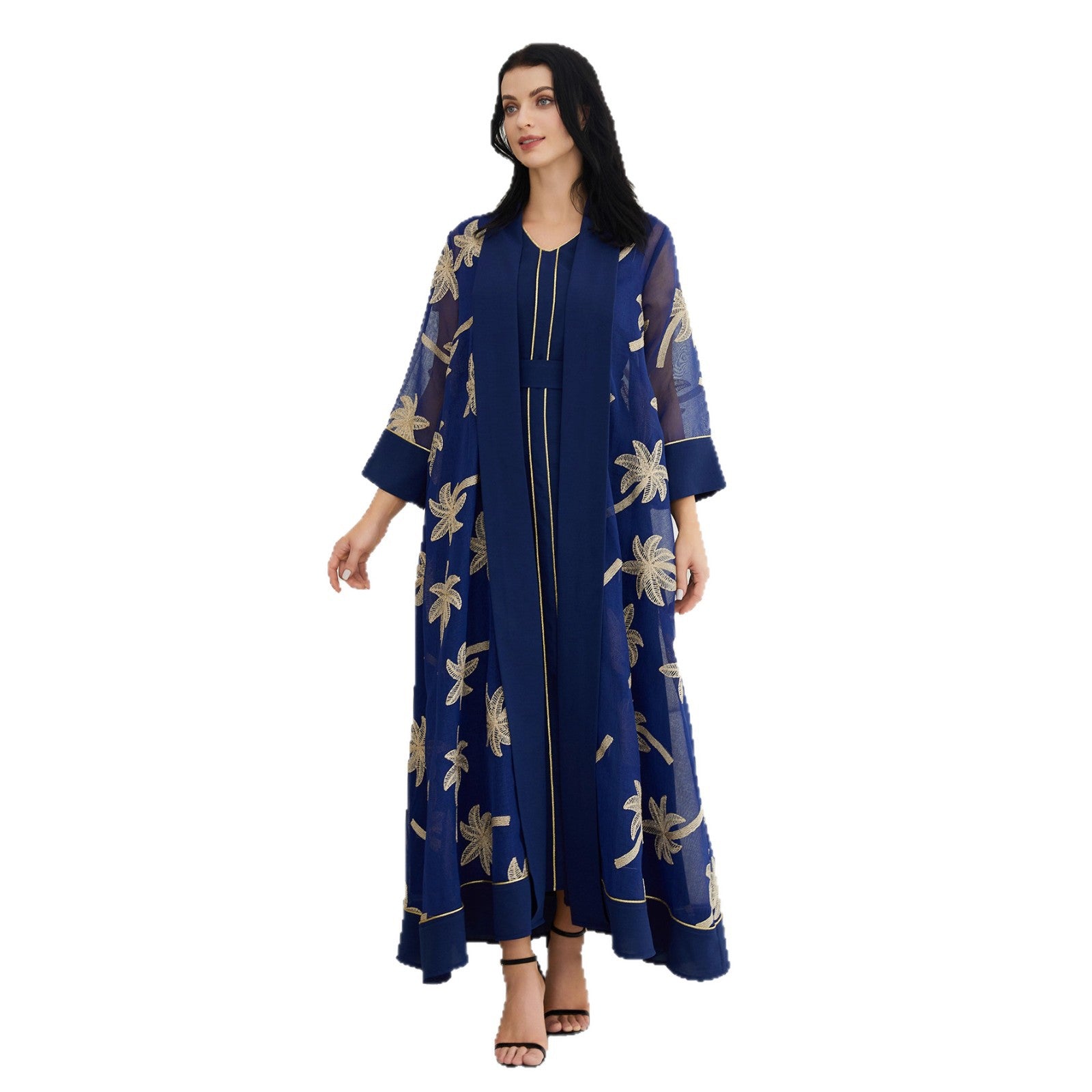Refined Navy & White 2-Piece Abaya Set – Modest Open Cardigan