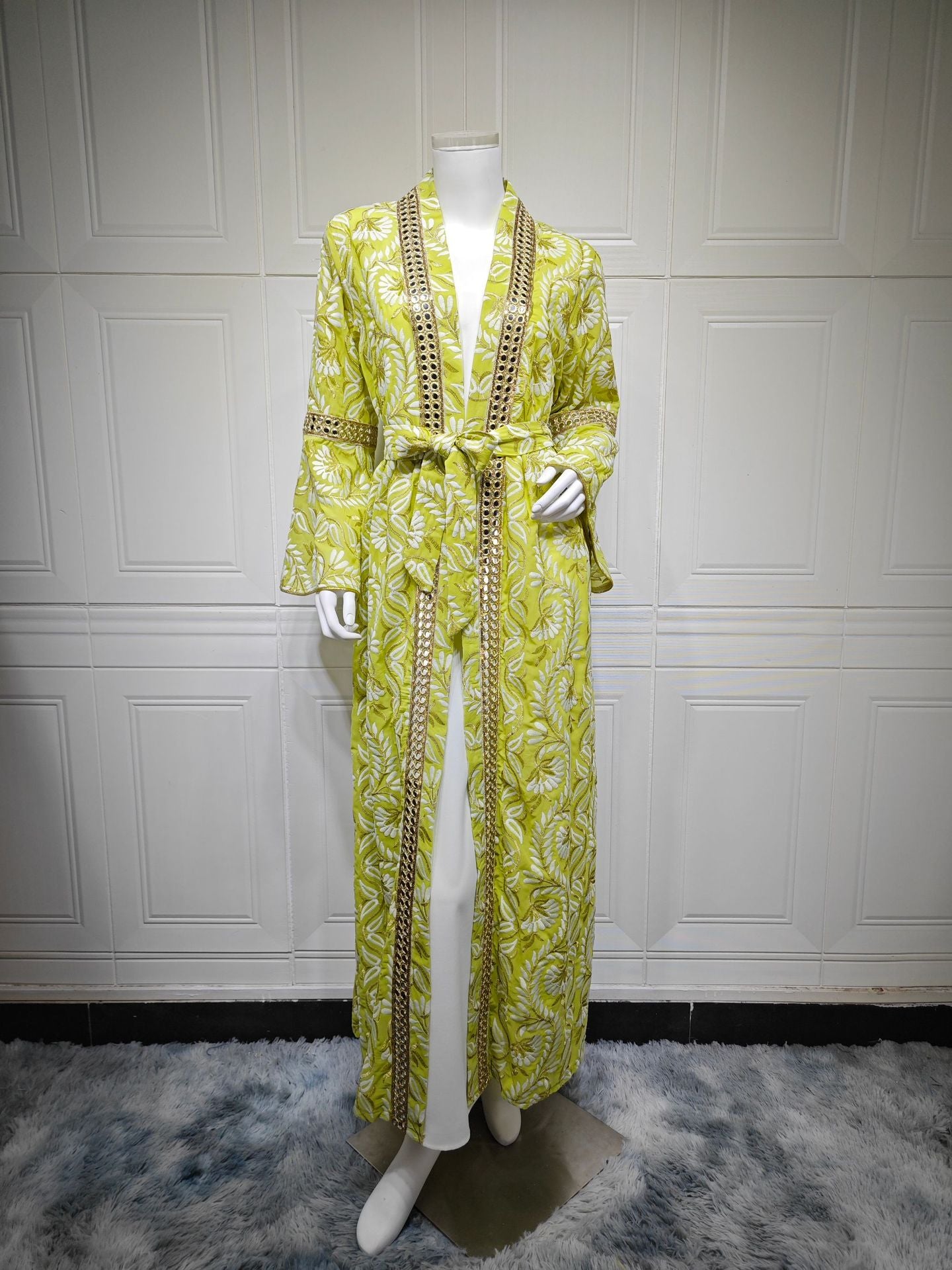 Light Green Blue Purple Yellow Heavy Embroidery Embroidered Waist Maxi Dress Set