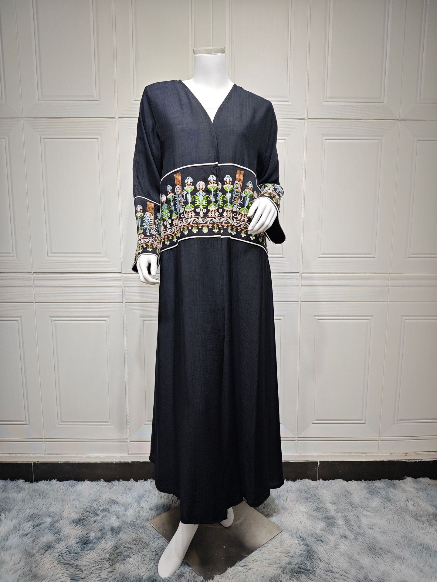 Black Embroidered Kimono Cardigan - Maxi Long Cardigan Dress for Women