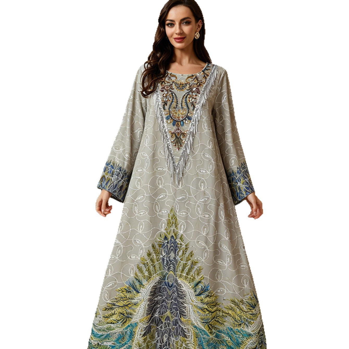 Blue Floral Embroidered Abaya - Modest Muslim Dress Ramadan Eid