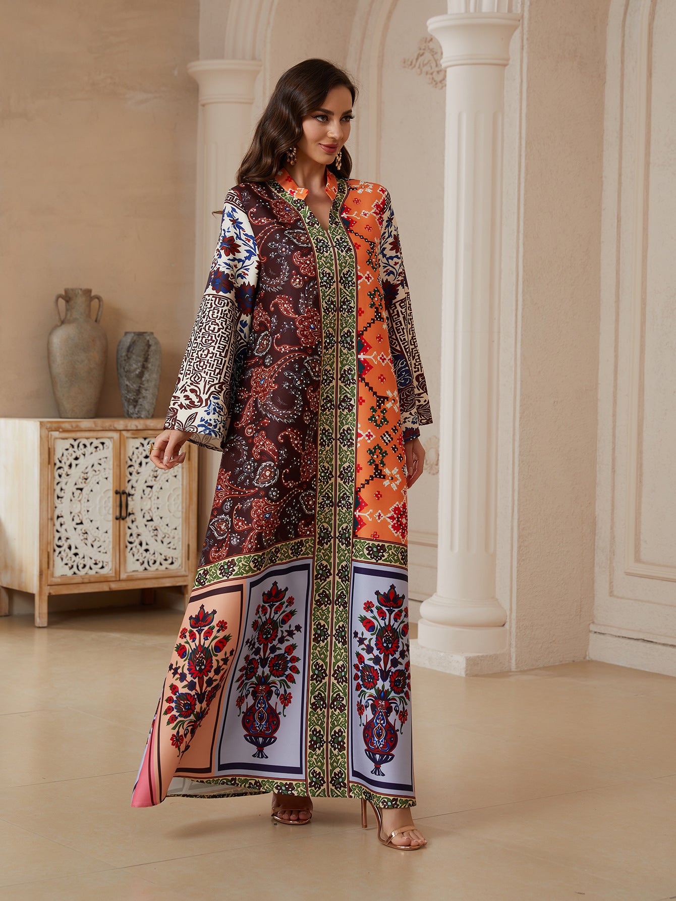 Floral Print Pullover Abaya Robe - Modest Muslim Dress for Women
