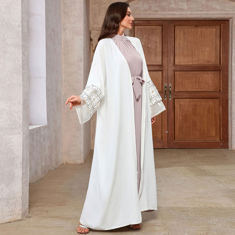Open Front Cuff Embroidered Abaya Cardigan Jalabiya Long Maxi Dress for Eid Ramadan Evening Party Gown S-XXL
