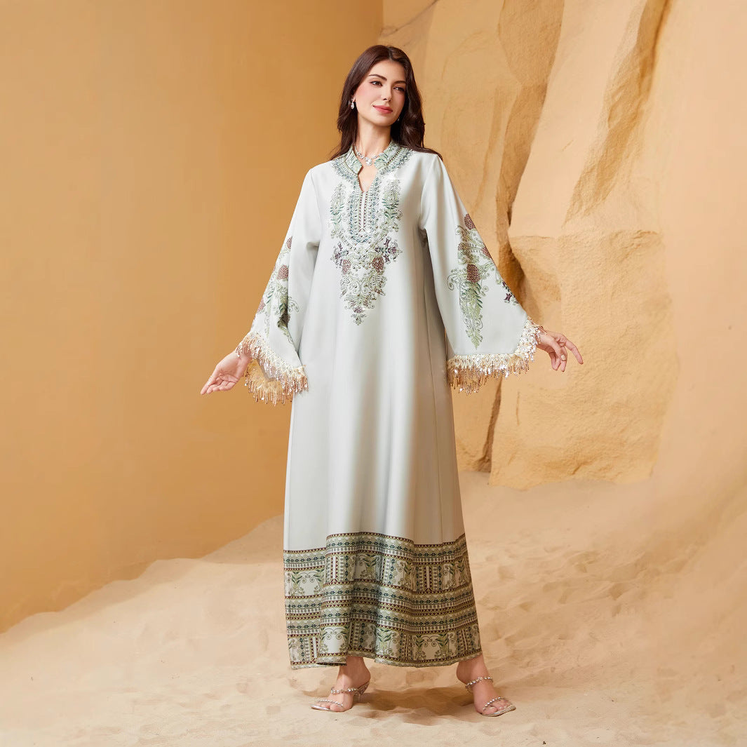Vibrant 3-Color Floral Kaftan – Modest Muslim V-Neck Maxi