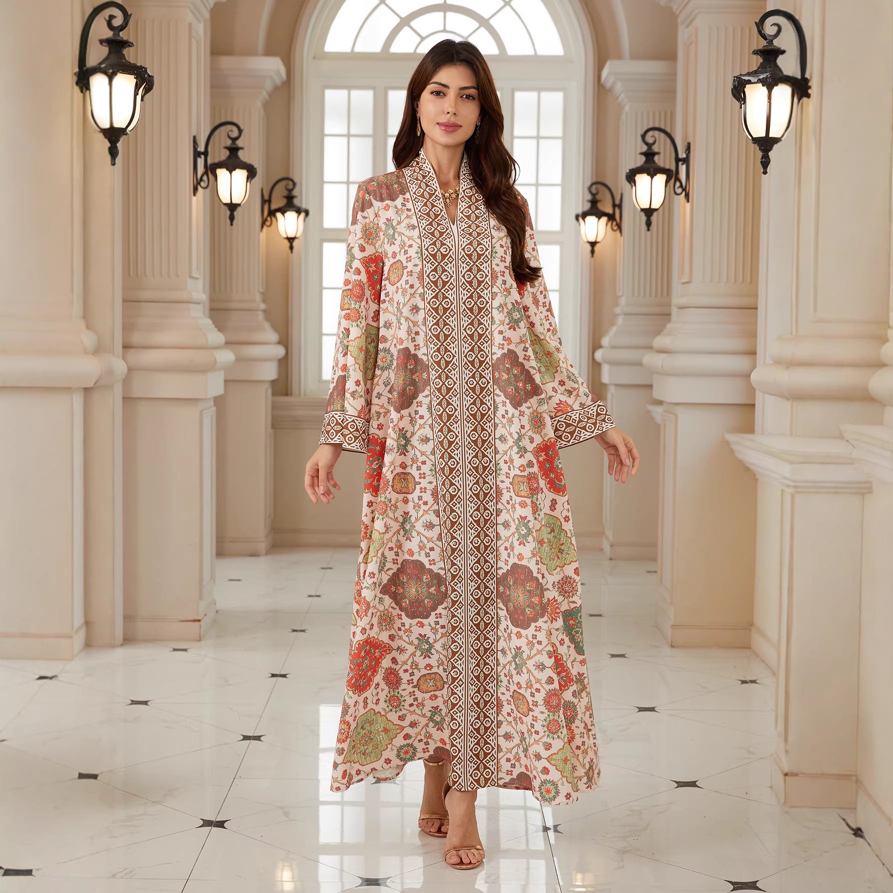 Floral Print Pullover Abaya - Modest Muslim Dress Ramadan Eid