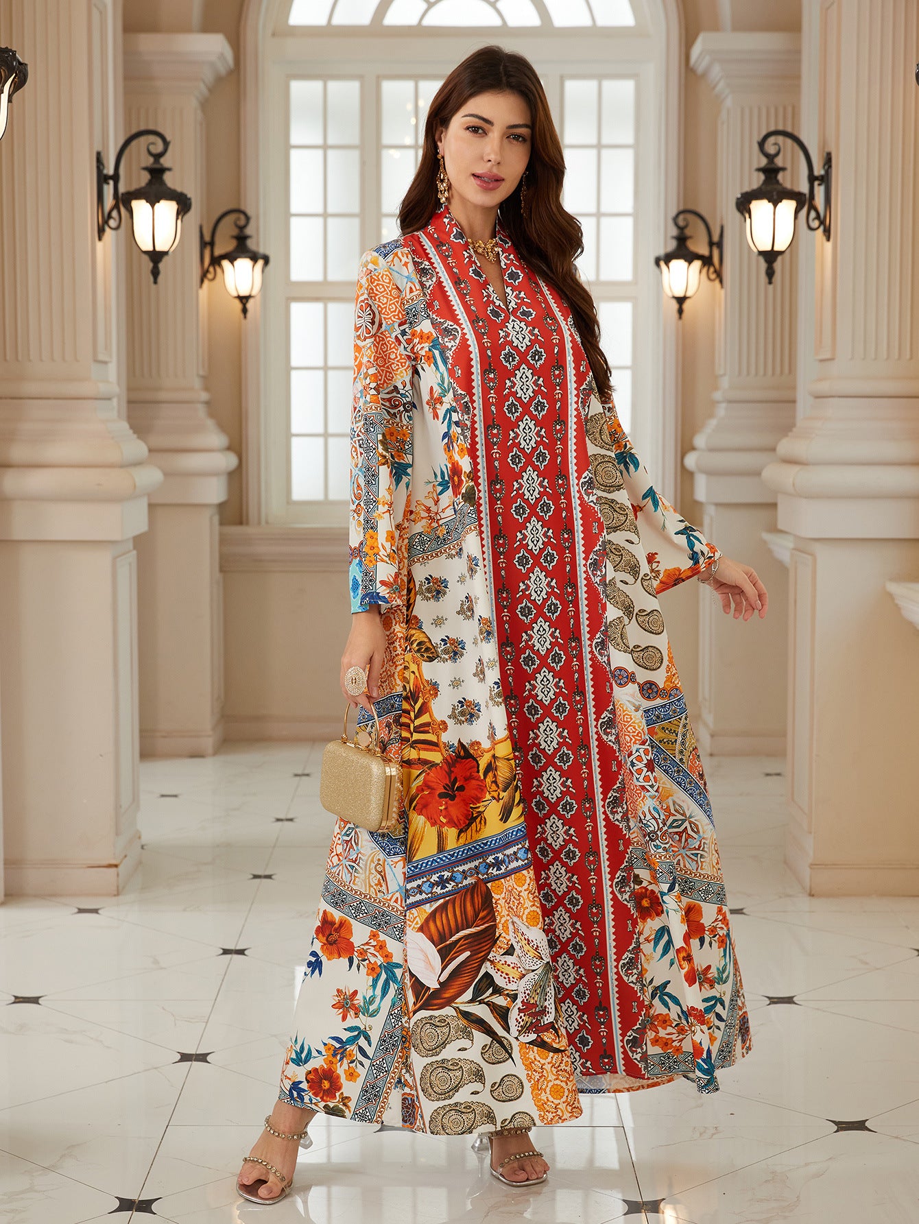 Bold Red Printed Pullover Abaya – Modest Maxi Dress