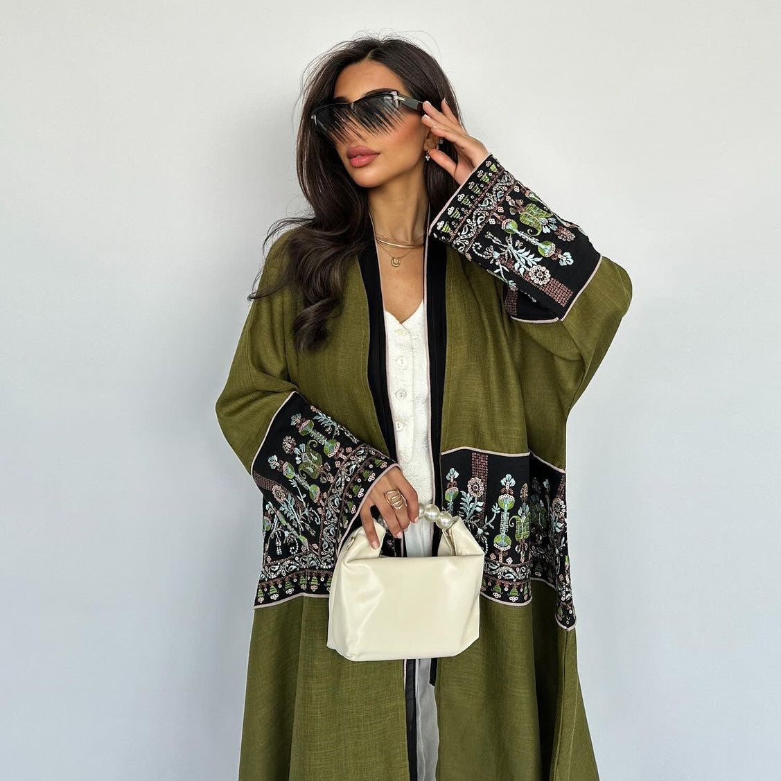 Black Embroidered Kimono Cardigan - Maxi Long Cardigan Dress for Women