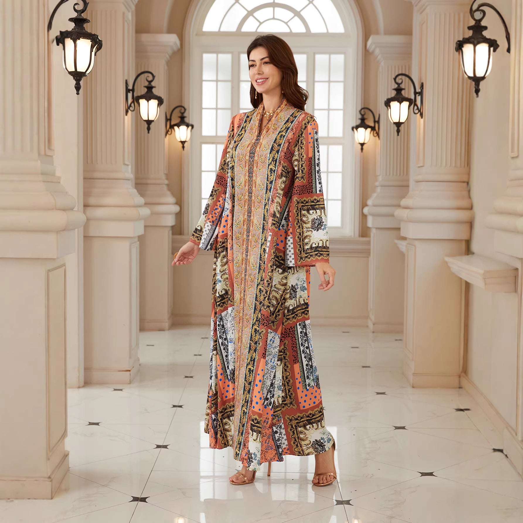 Chic Tribal Floral Kaftan – Bohemian Modest Maxi Dress