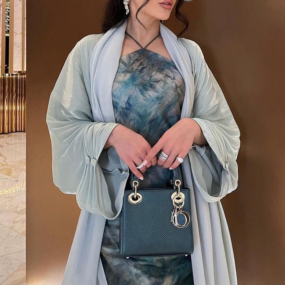 Elegant Button Cuff Open Cardigan Gown Modest Maxi Dress Abaya Jalabiya for Muslim Women Eid Ramadan Party One Size