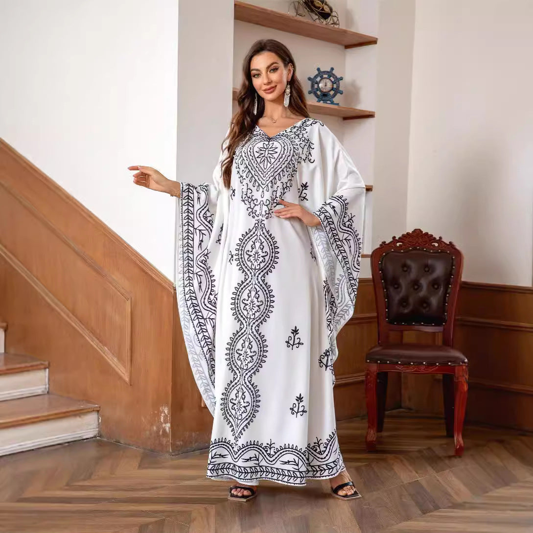 White Batwing Floral Abaya - Modest Muslim Dress Ramadan Eid