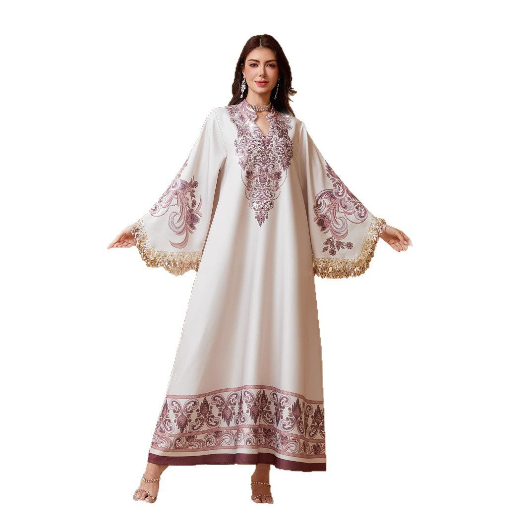 Charming Pink Rhinestone Beaded Kaftan Gown Maxi Abaya Eid Ramadan